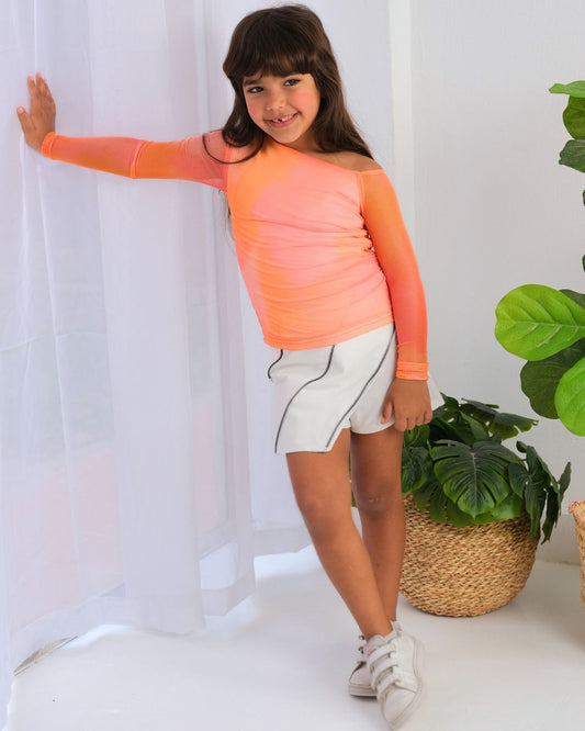 One Shoulder Mesh Top in Orange