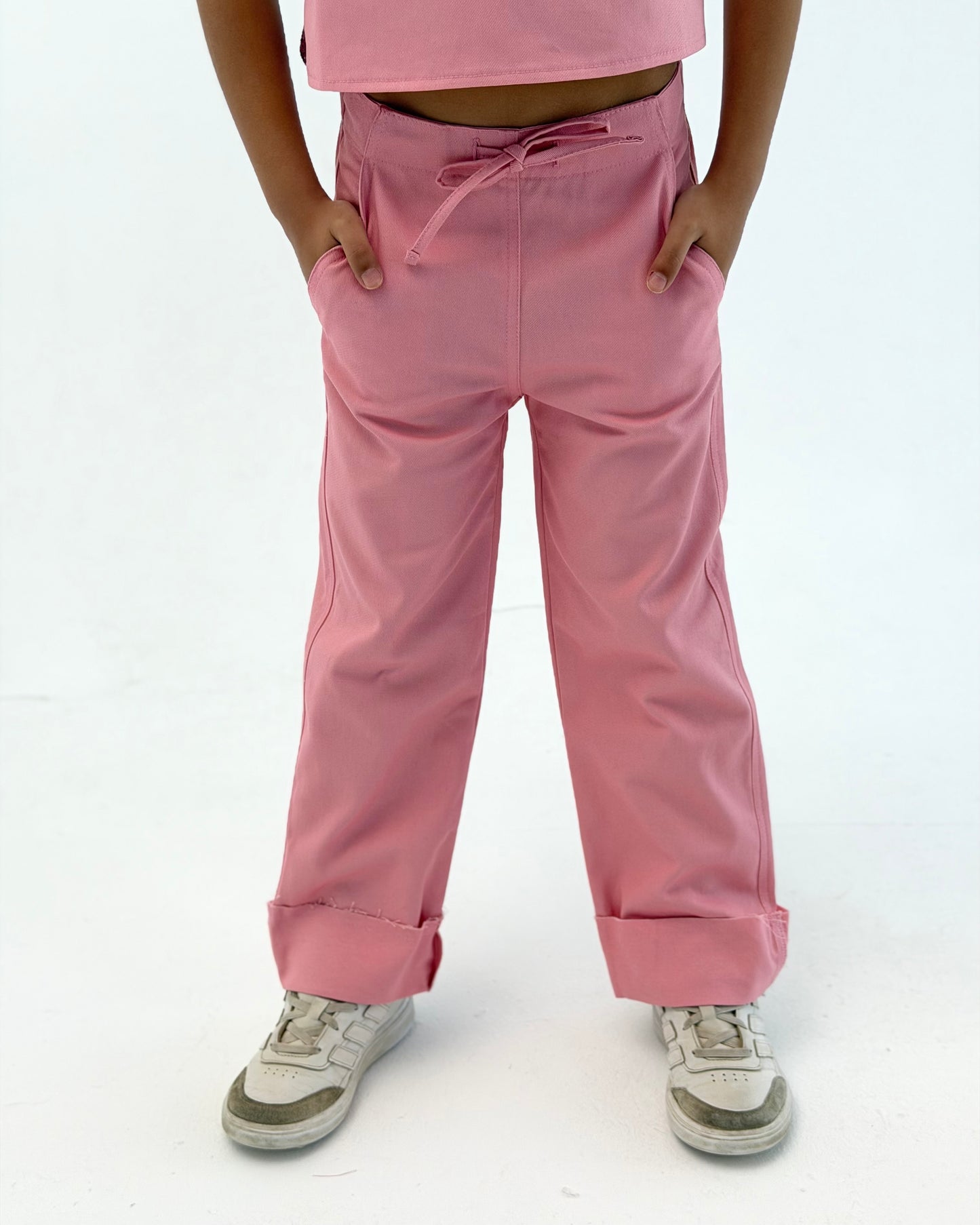 Drawstring Cuffed Pants - Pink