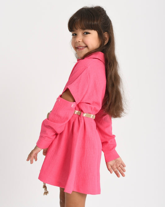 Multi-Way Linen Shirt Dress - Pink