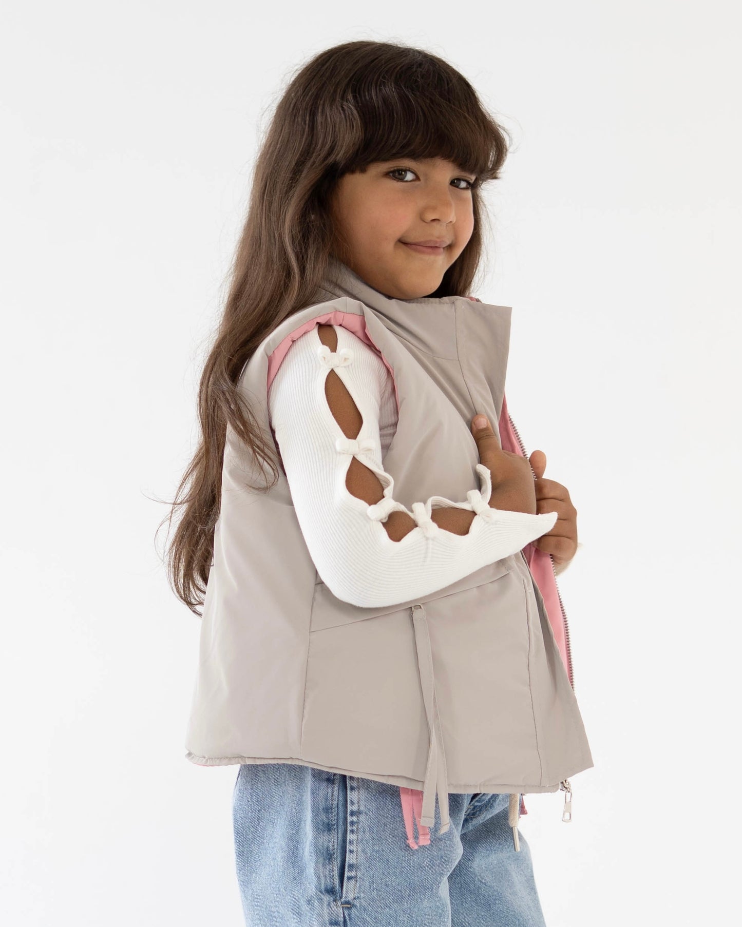 Reversible Puffer Vest – Pink & Grey