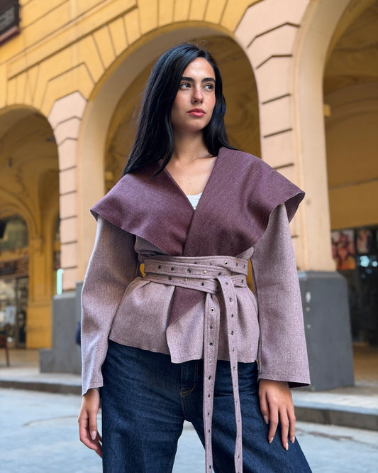 Belted Two-Tone Jacket in Plum