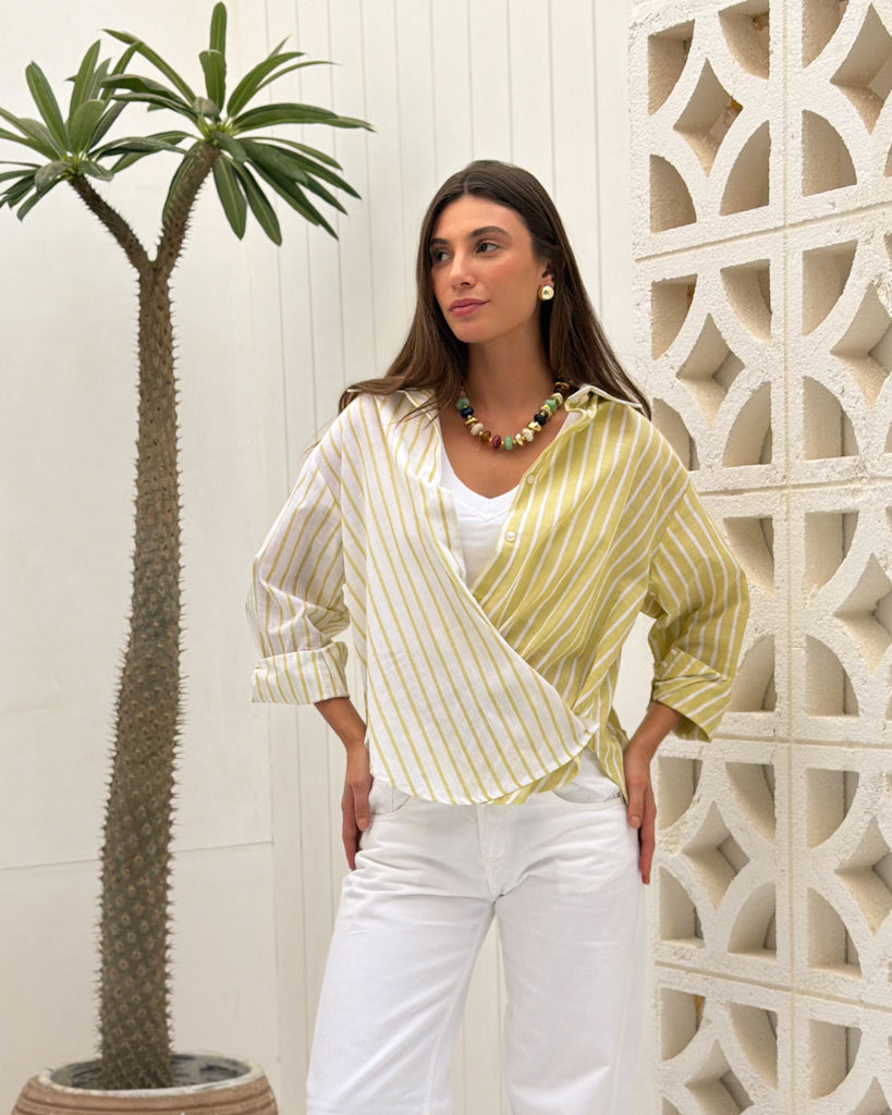 The Wrap Shirt - Lime Stripe