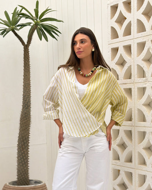The Wrap Shirt - Lime Stripe