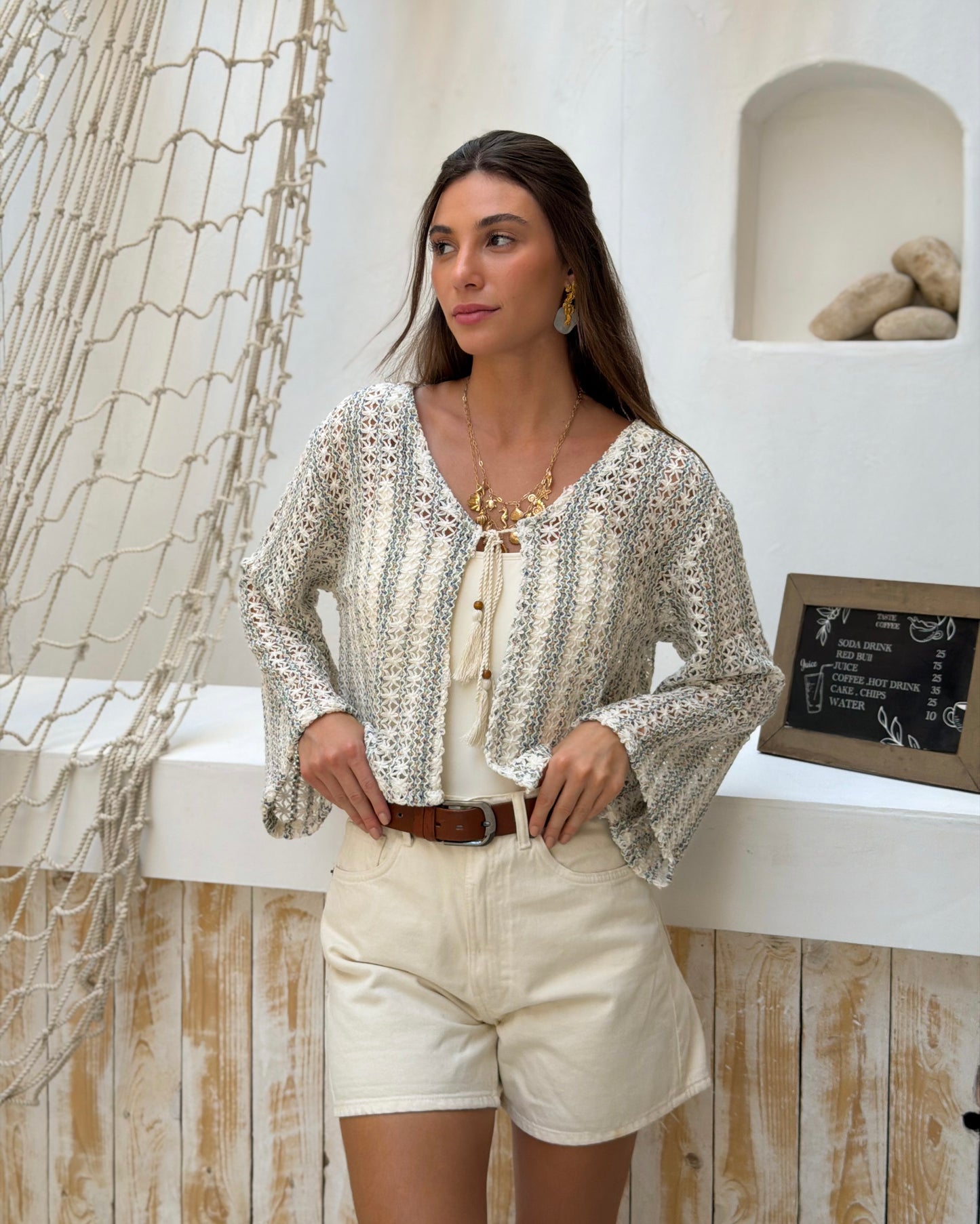 Crochet Net Cardigan - Women