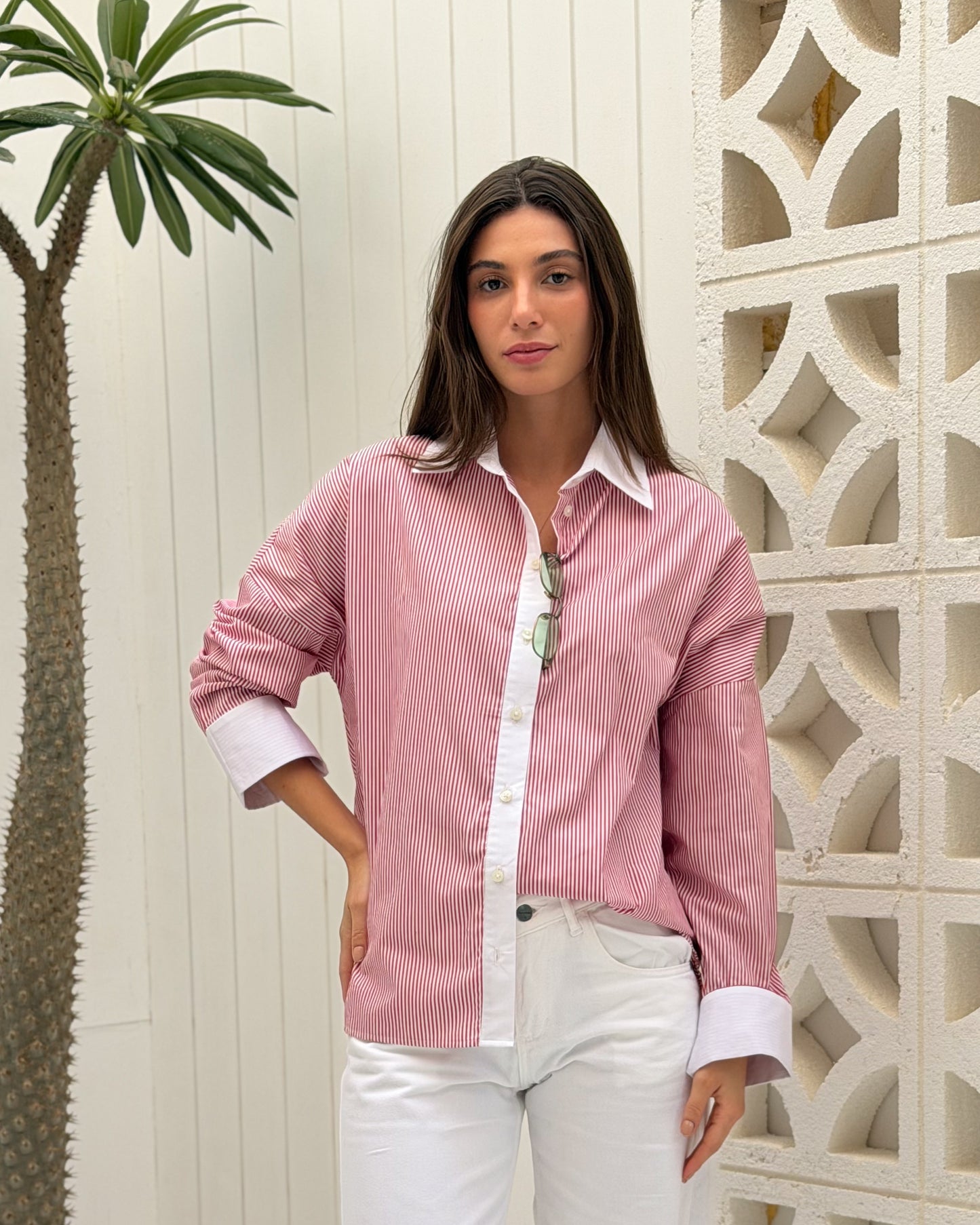 Layered Back Shirt - Red Stripe