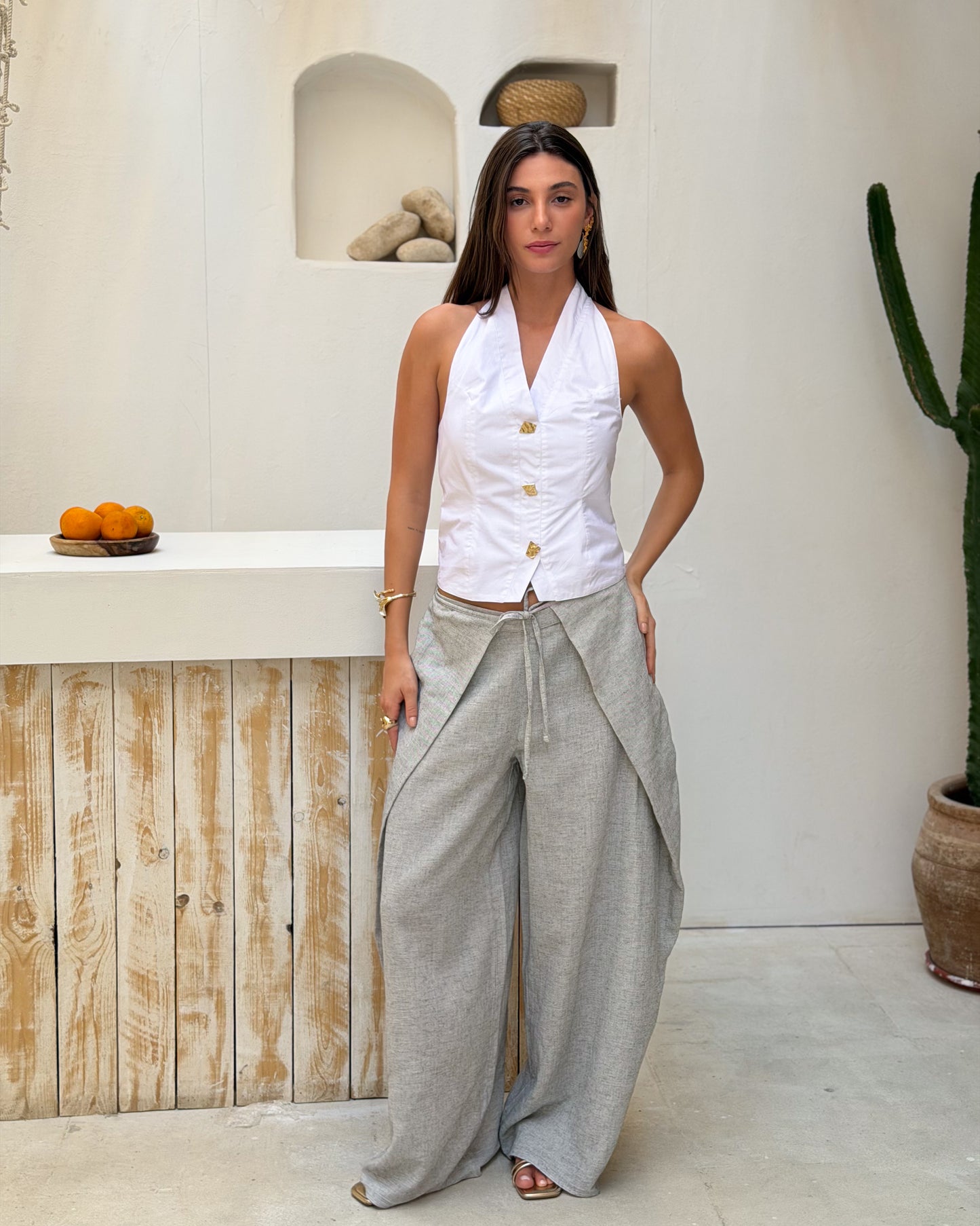 Wrap Pants - Stone Stripes