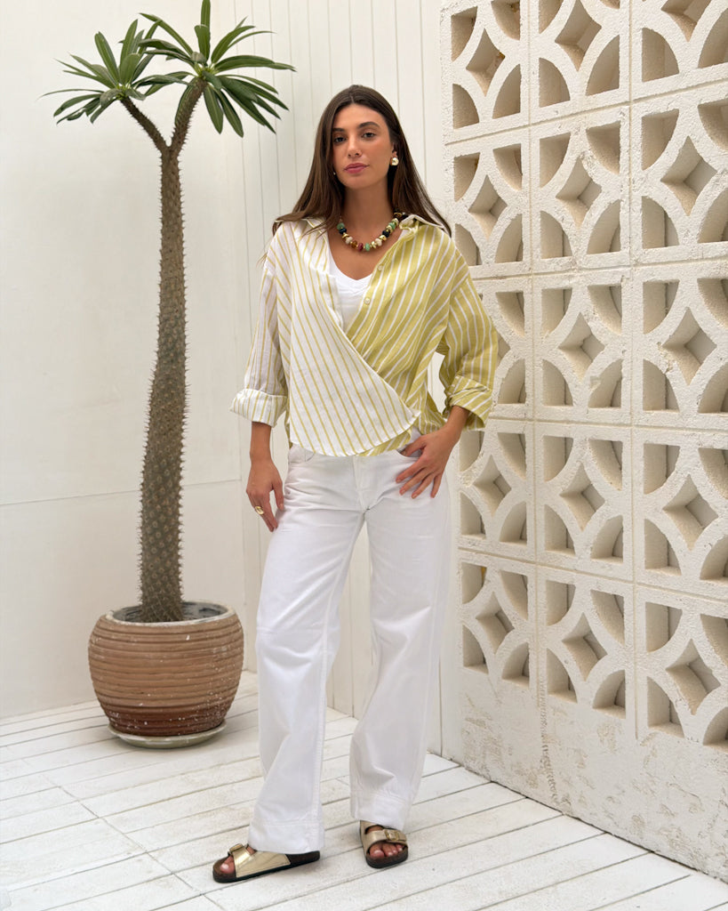 The Wrap Shirt - Lime Stripe