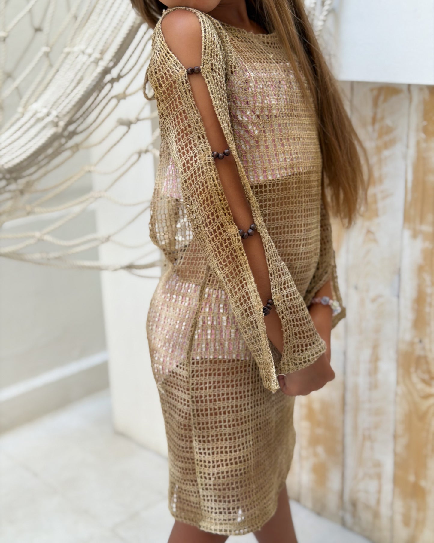 Gold Beaded Cover-Up Dress- Girls