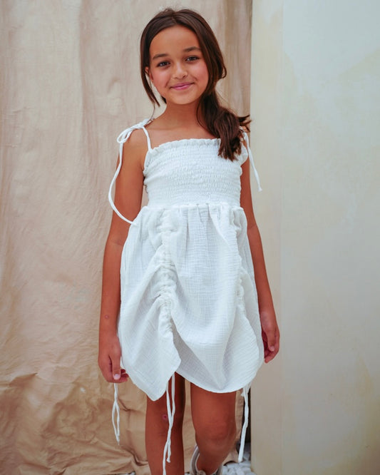 Drawstring Dress in White