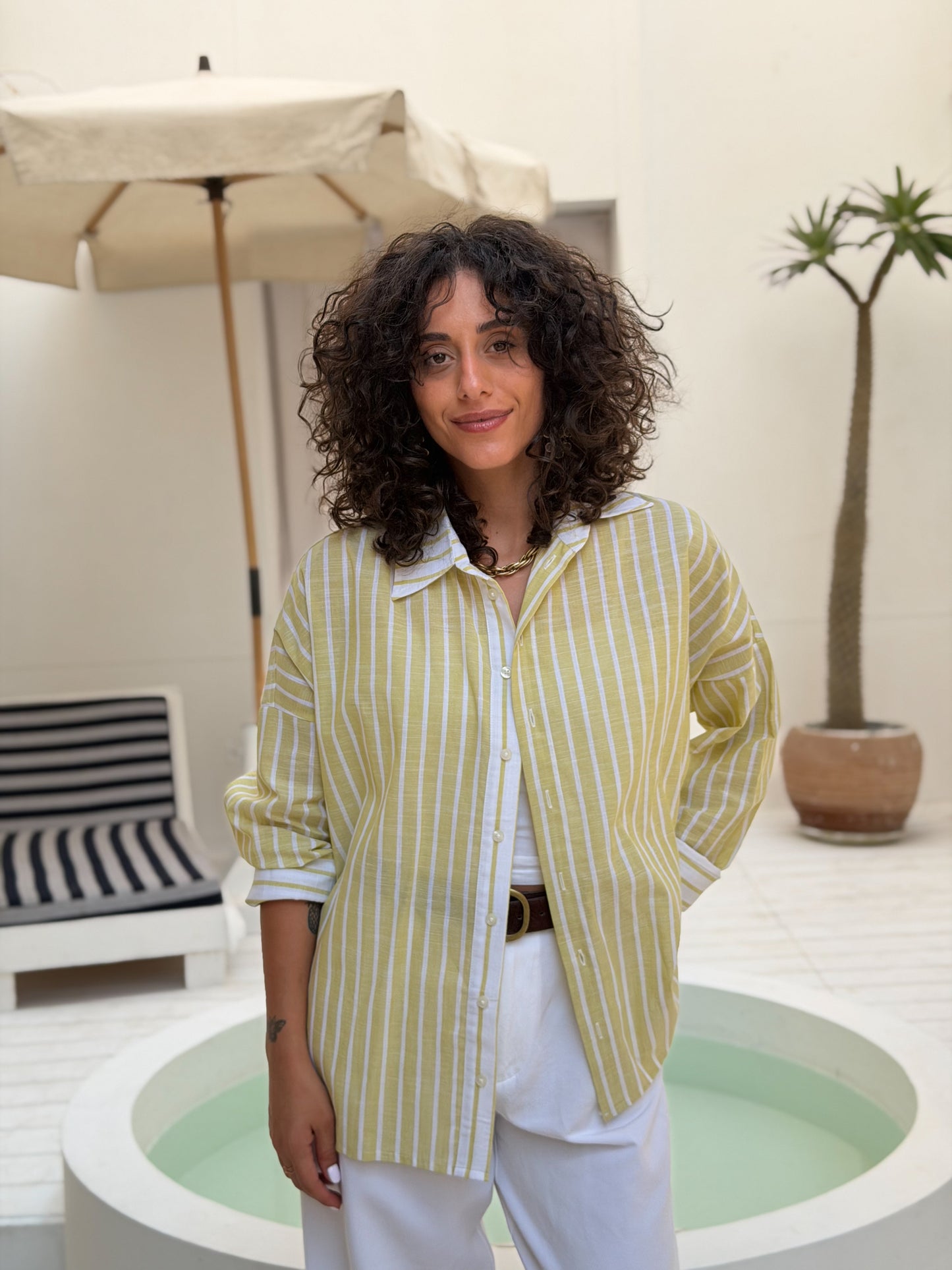 Layered Back Shirt - Lime Stripe