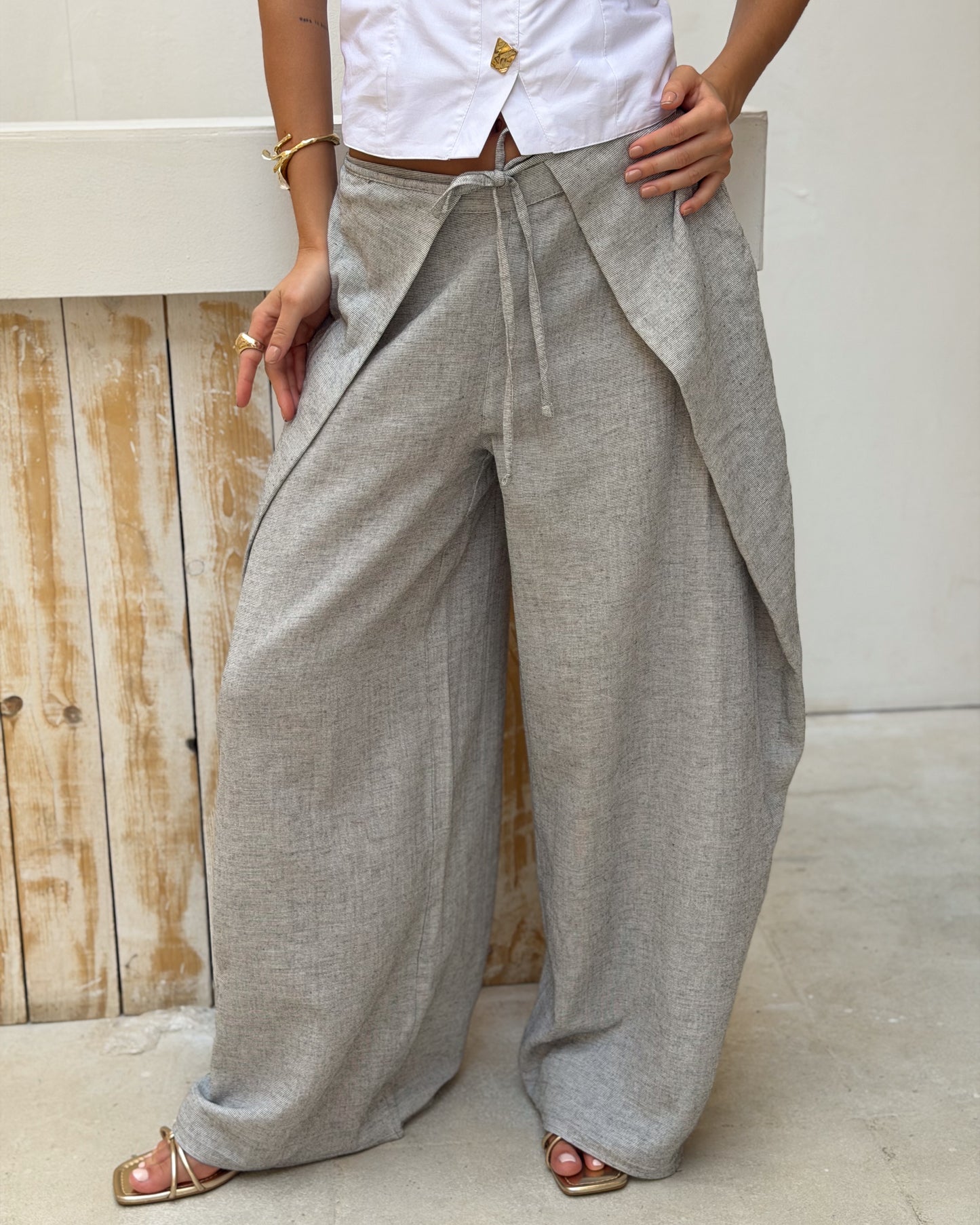 Wrap Pants - Stone Stripes