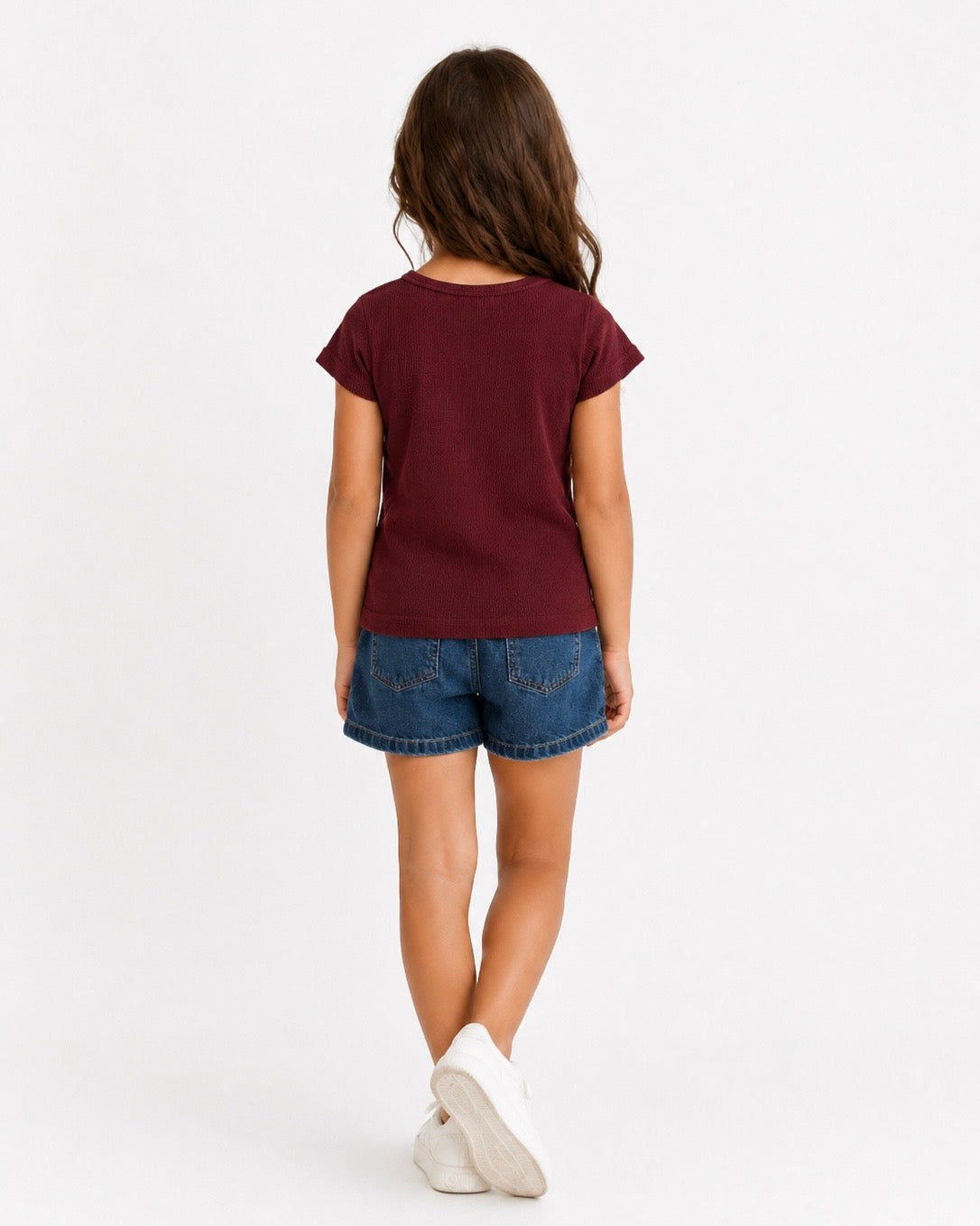 Ribbed Lace-up Tee - Burgundy