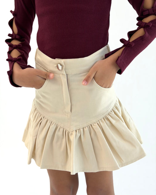 Ruffle Mini Skirt - Beige