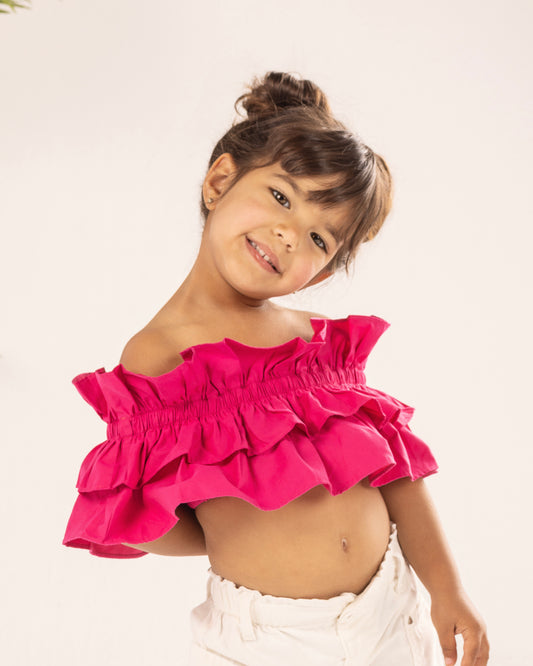 Ruffled Crop Top - Hot Pink