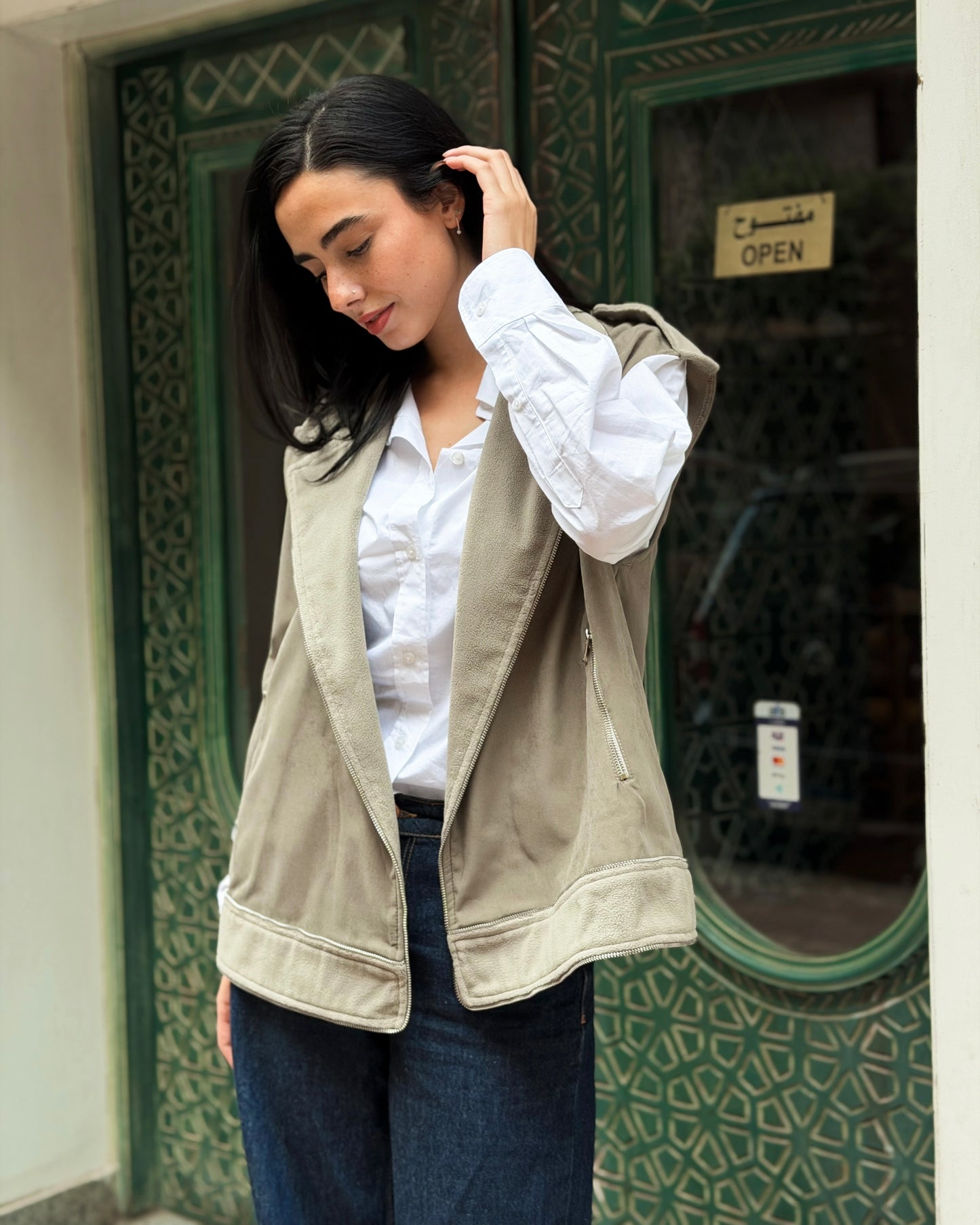 Zip Vest in Olive