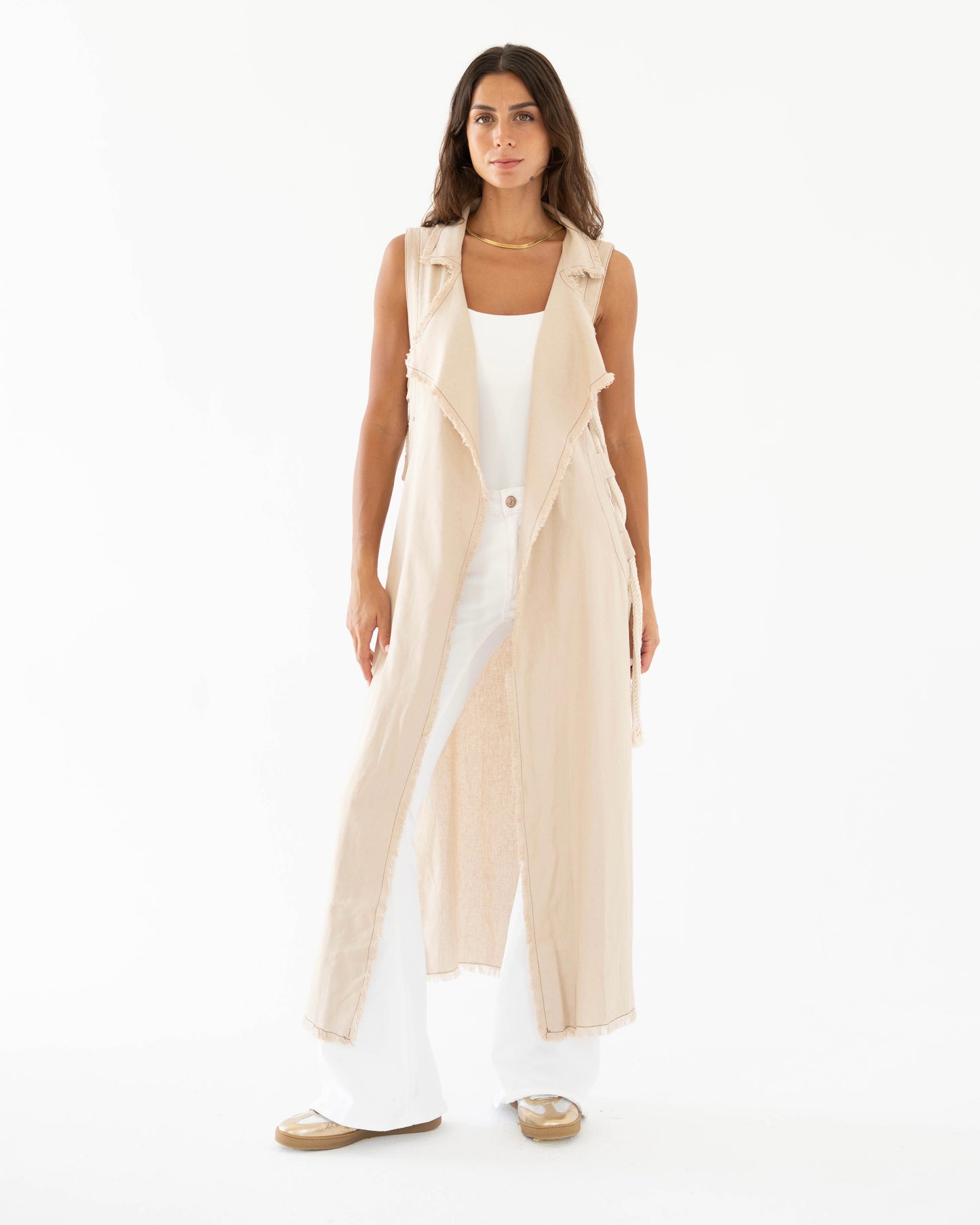 Frayed Vest in Beige