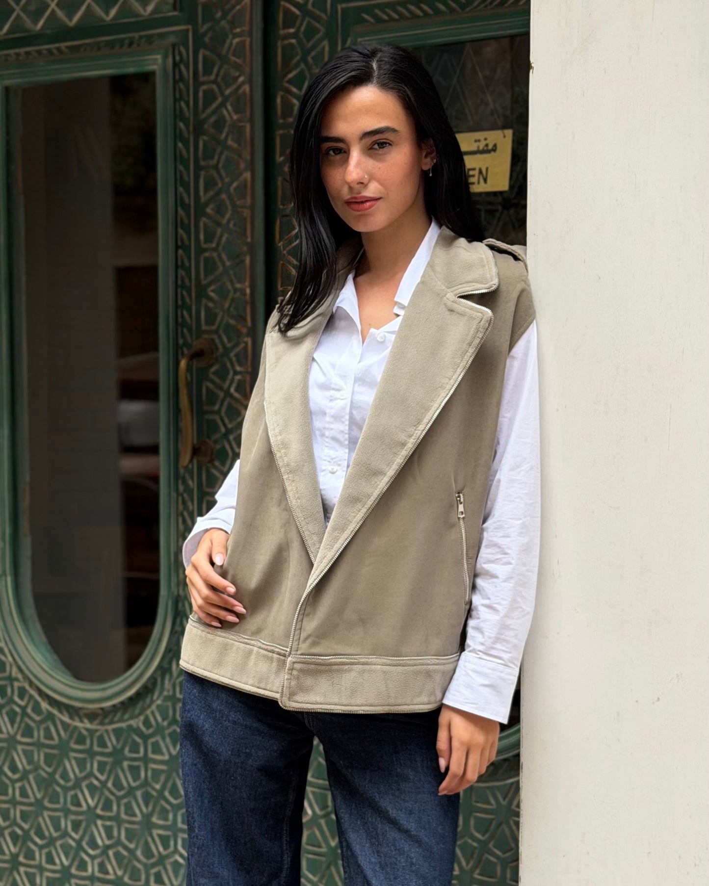 Zip Vest in Olive