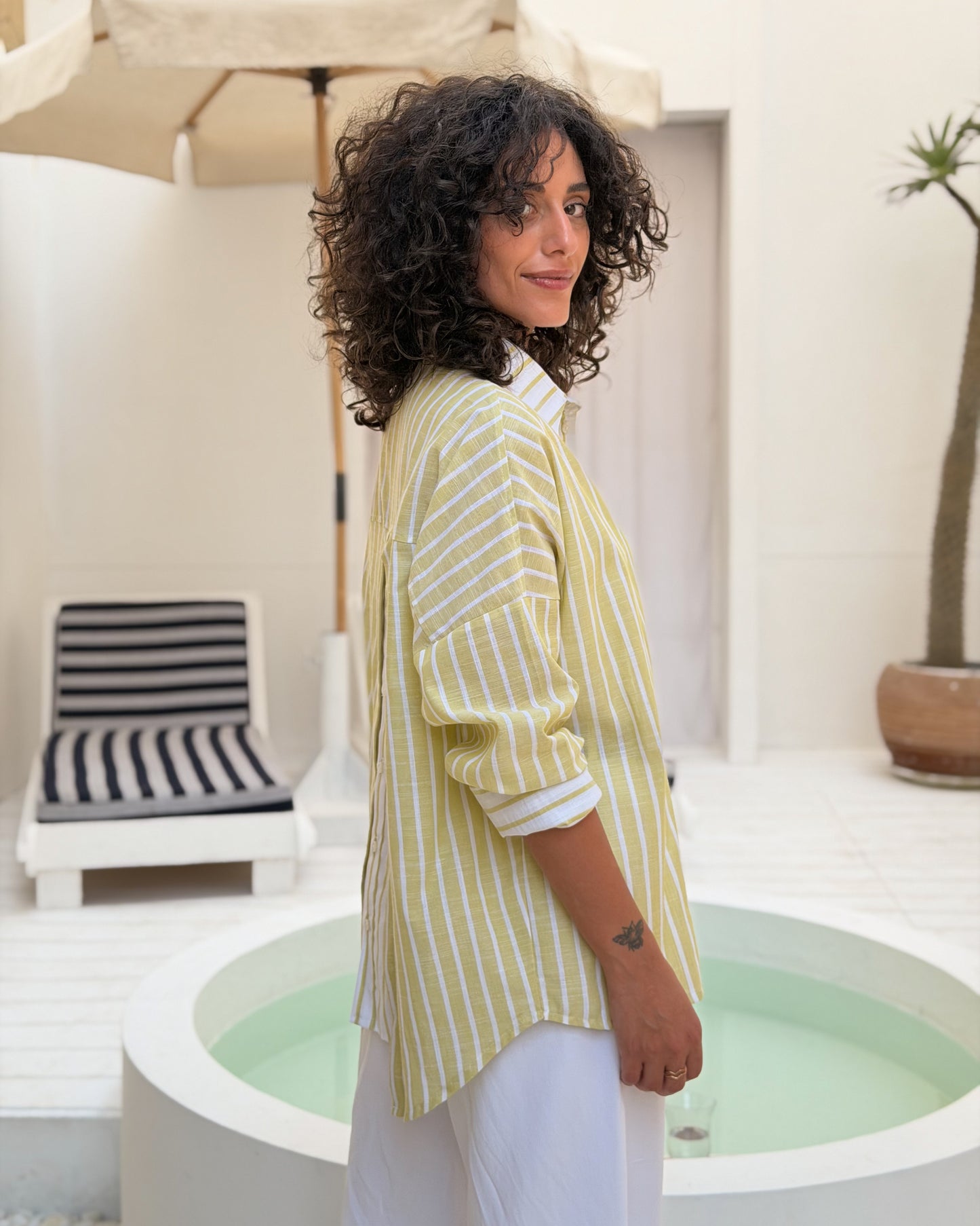 Layered Back Shirt - Lime Stripe