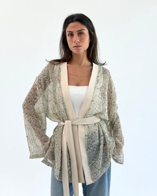 Belted Mesh Cardigan