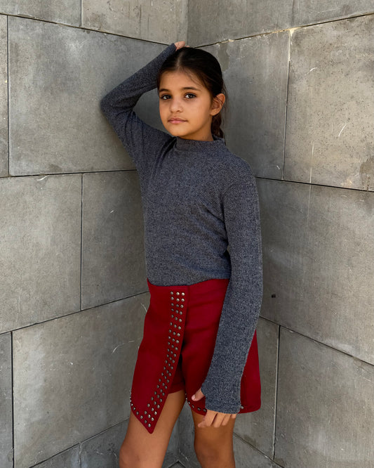 Studded Skort in Burgundy