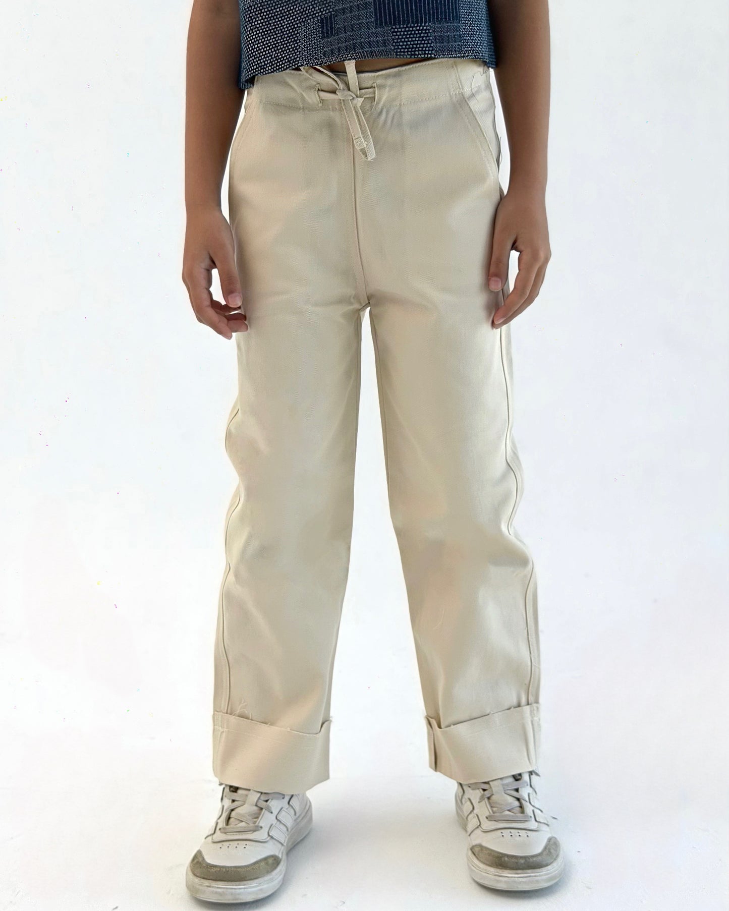 Drawstring Cuffed Pants - Beige
